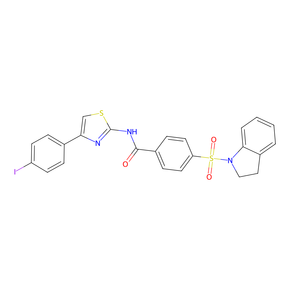 4-(indolin-1-ylsulfonyl)-N-(4-(4-iodophenyl)thiazol-2-yl)benzamide molecular structure, CAS 361170-60-7