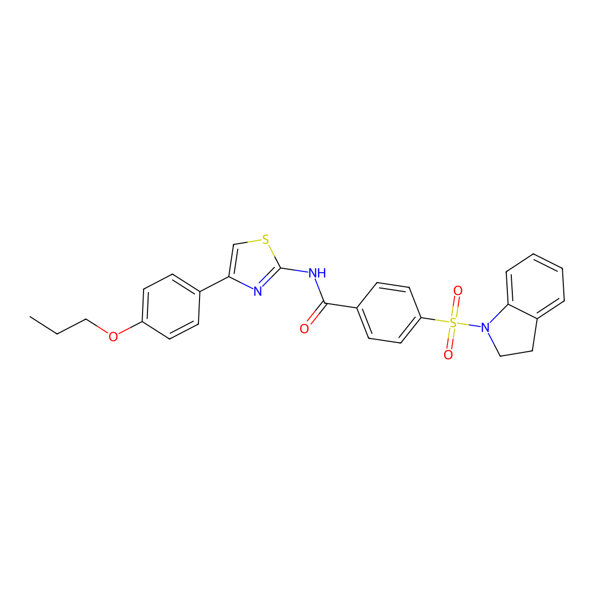 4-(2,3-dihydroindol-1-ylsulfonyl)-N-[4-(4-propoxyphenyl)-1,3-thiazol-2-yl]benzamide molecular structure, CAS 361170-61-8