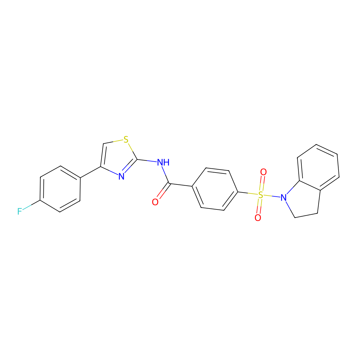 4-(2,3-dihydroindol-1-ylsulfonyl)-N-[4-(4-fluorophenyl)-1,3-thiazol-2-yl]benzamide molecular structure, CAS 361170-63-0