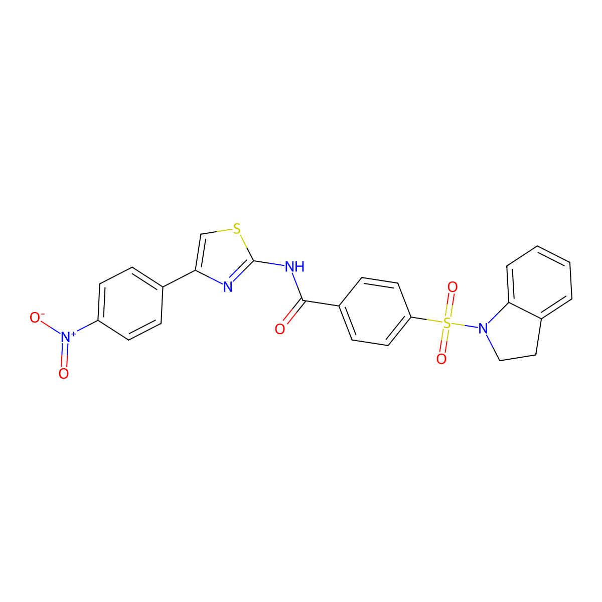 4-(indolin-1-ylsulfonyl)-N-(4-(4-nitrophenyl)thiazol-2-yl)benzamide molecular structure, CAS 361170-66-3