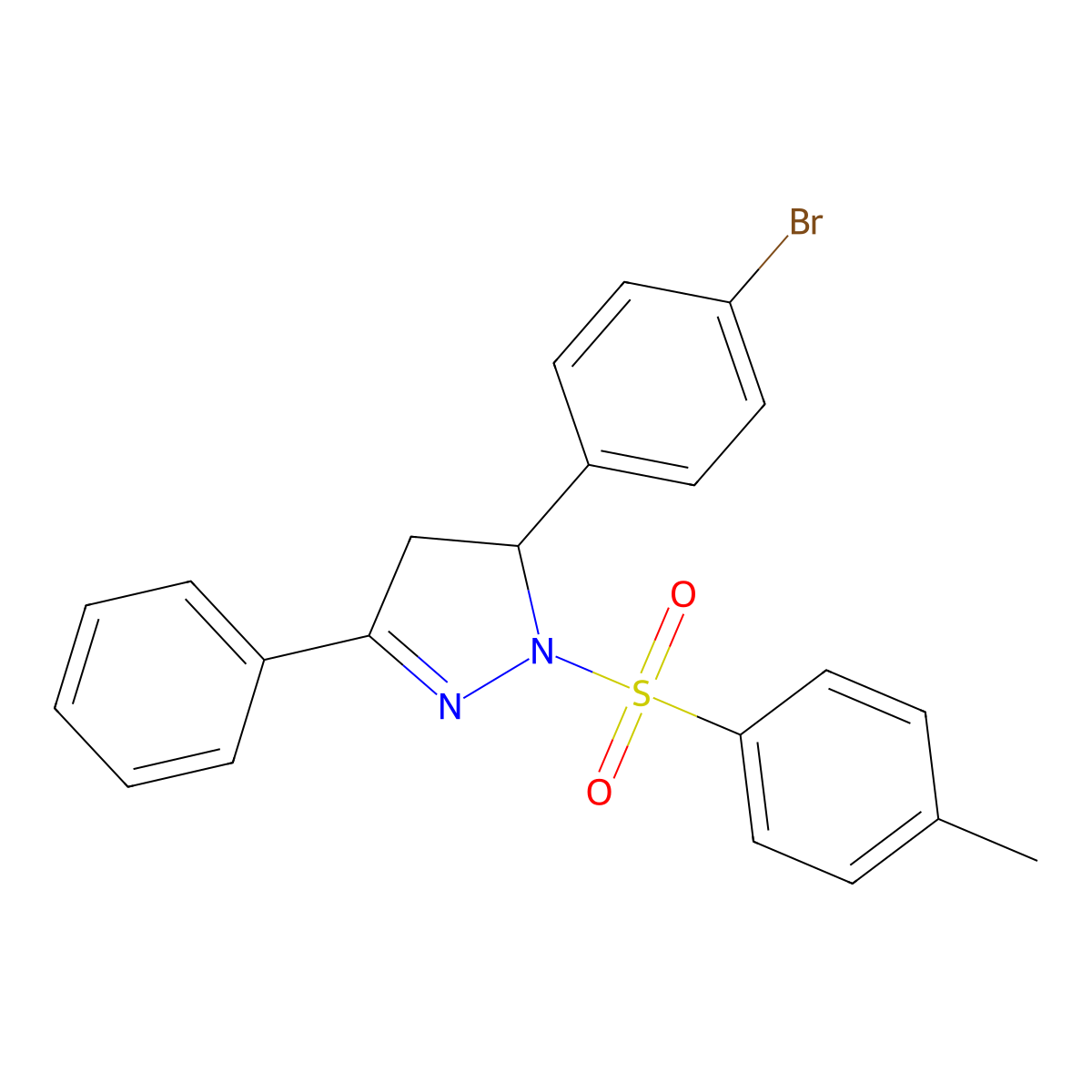 5-(4-bromophenyl)-3-phenyl-1-tosyl-4,5-dihydro-1H-pyrazole molecular structure, CAS 361170-77-6