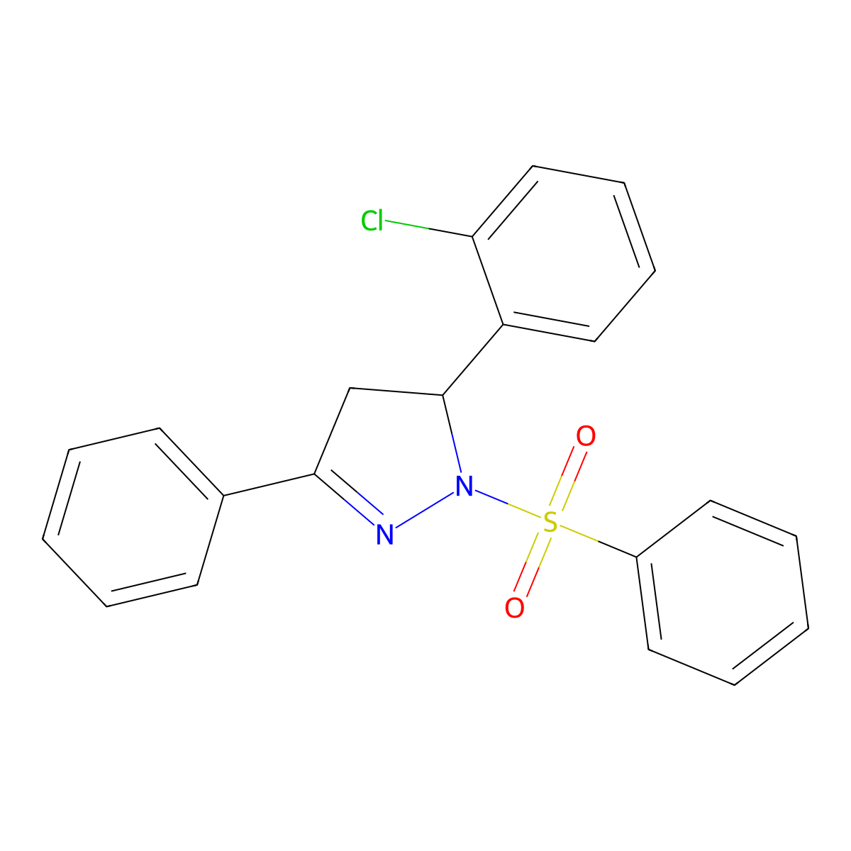 5-(2-chlorophenyl)-3-phenyl-1-(phenylsulfonyl)-4,5-dihydro-1H-pyrazole molecular structure, CAS 361170-79-8