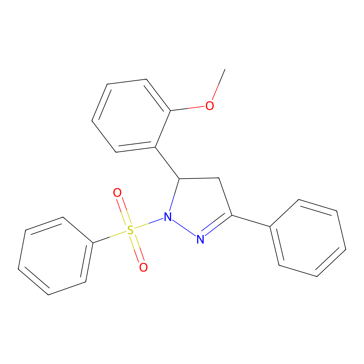 5-(2-methoxyphenyl)-3-phenyl-1-(phenylsulfonyl)-4,5-dihydro-1H-pyrazole molecular structure, CAS 361170-81-2