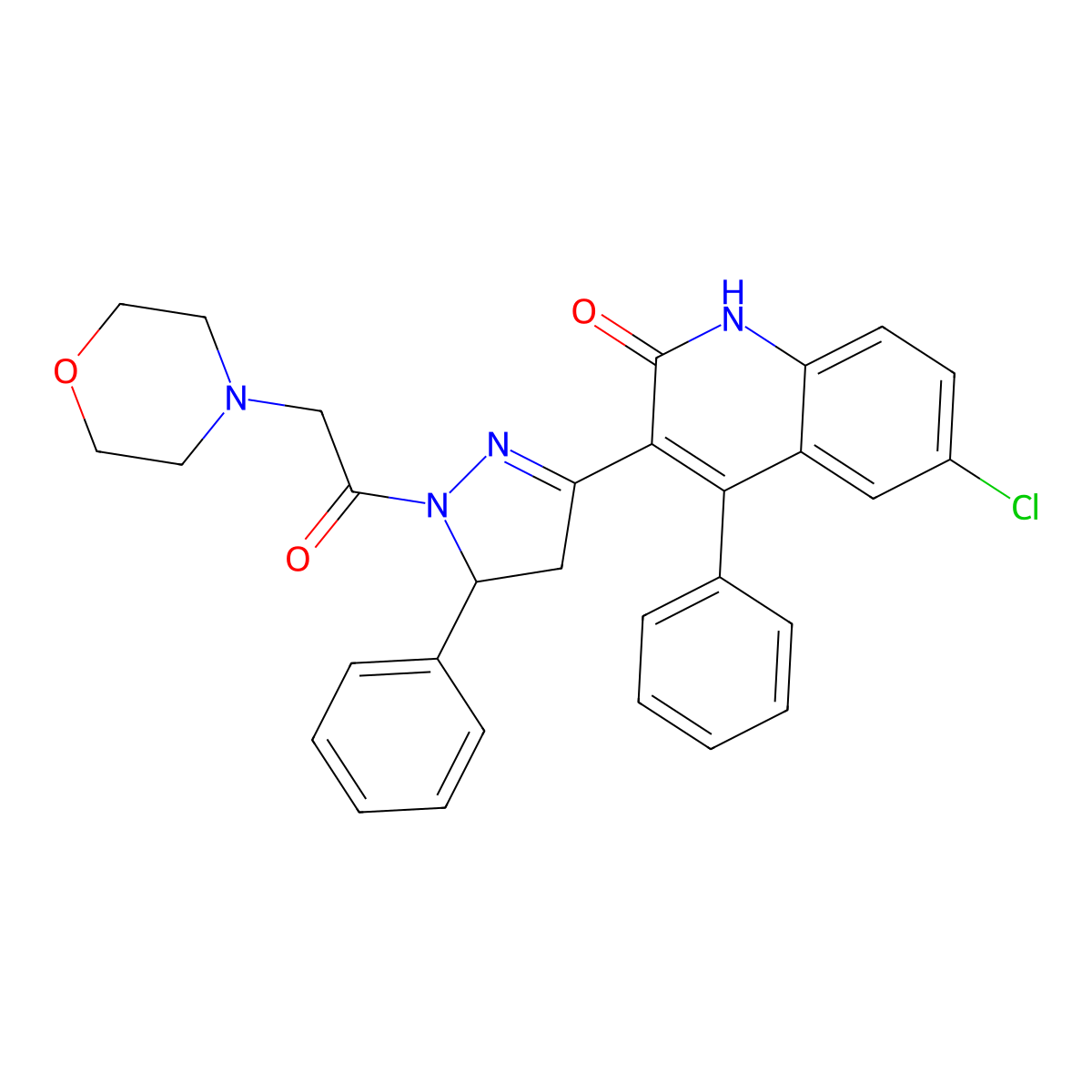 6-chloro-3-(1-(2-morpholinoacetyl)-5-phenyl-4,5-dihydro-1H-pyrazol-3-yl)-4-phenylquinolin-2(1H)-one molecular structure, CAS 361170-82-3