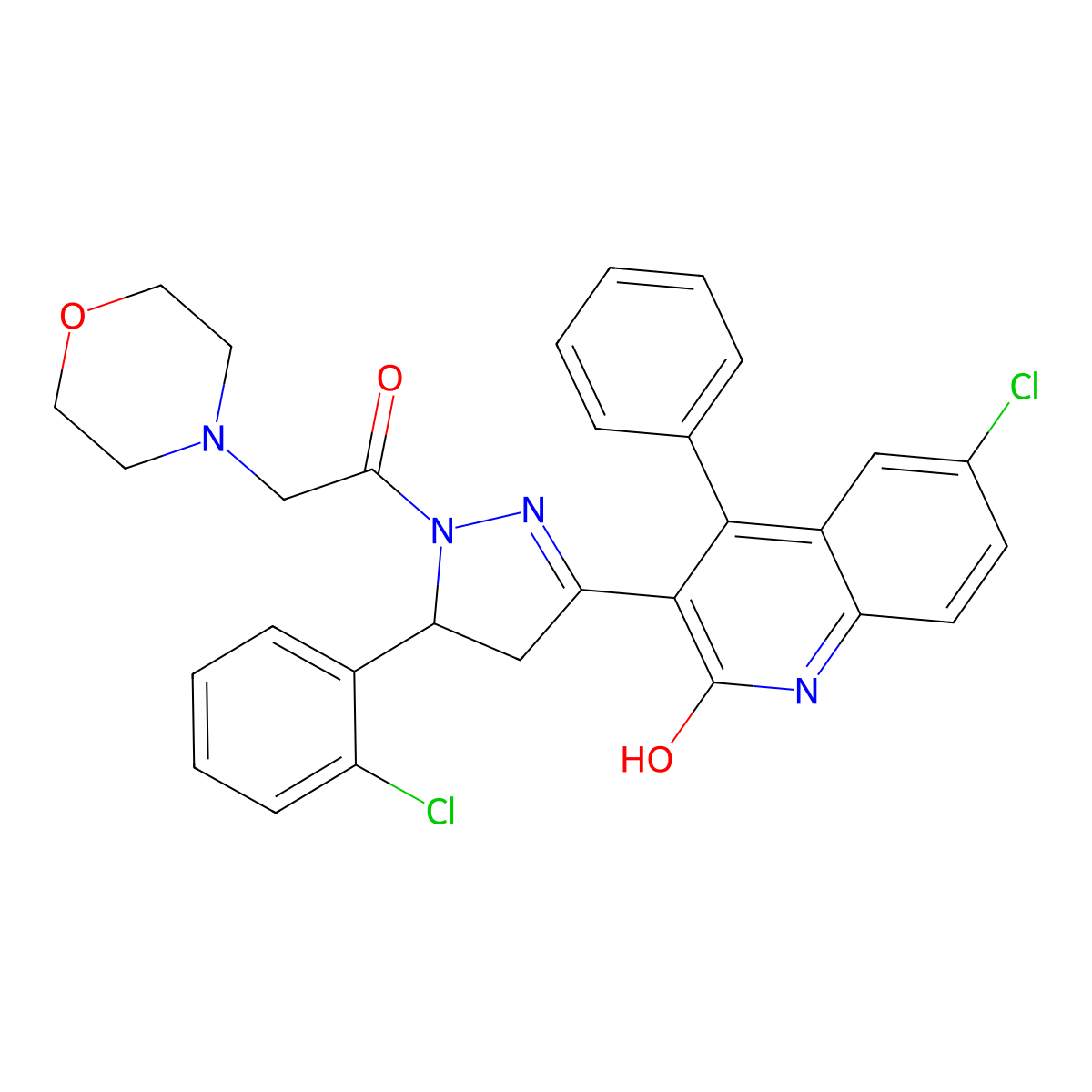 6-chloro-3-(5-(2-chlorophenyl)-1-(2-morpholinoacetyl)-4,5-dihydro-1H-pyrazol-3-yl)-4-phenylquinolin-2(1H)-one molecular structure, CAS 361170-83-4