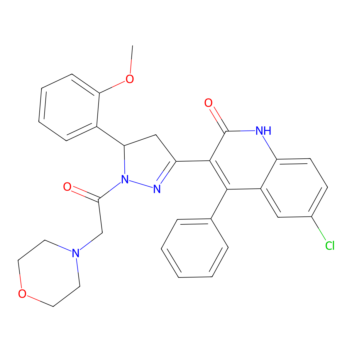 6-chloro-3-(5-(2-methoxyphenyl)-1-(2-morpholinoacetyl)-4,5-dihydro-1H-pyrazol-3-yl)-4-phenylquinolin-2(1H)-one molecular structure, CAS 361170-84-5