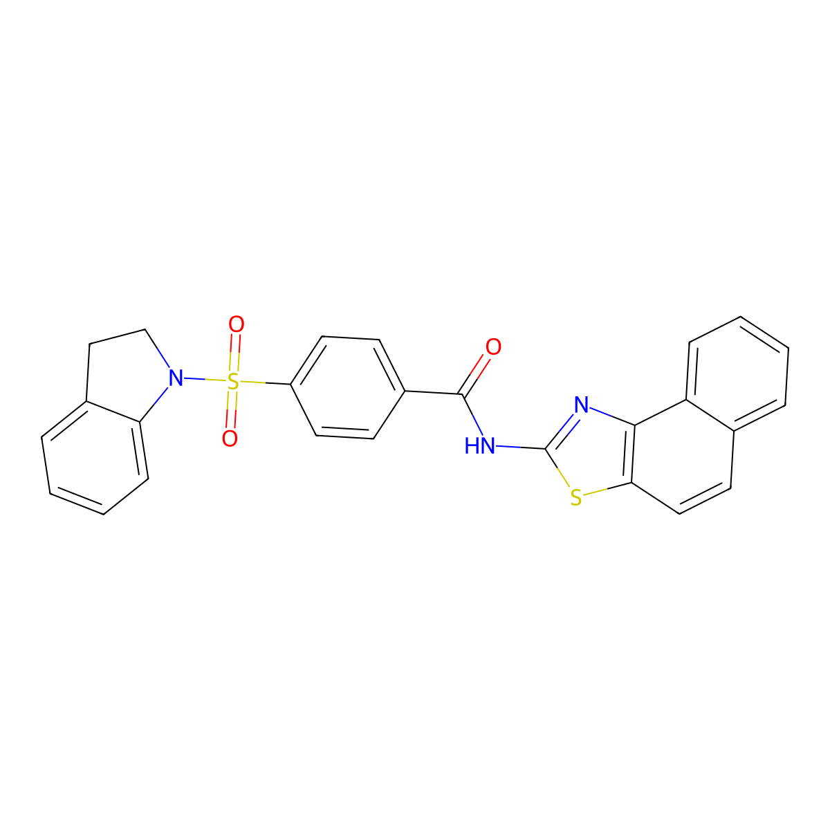 4-(indolin-1-ylsulfonyl)-N-(naphtho[1,2-d]thiazol-2-yl)benzamide molecular structure, CAS 361170-97-0