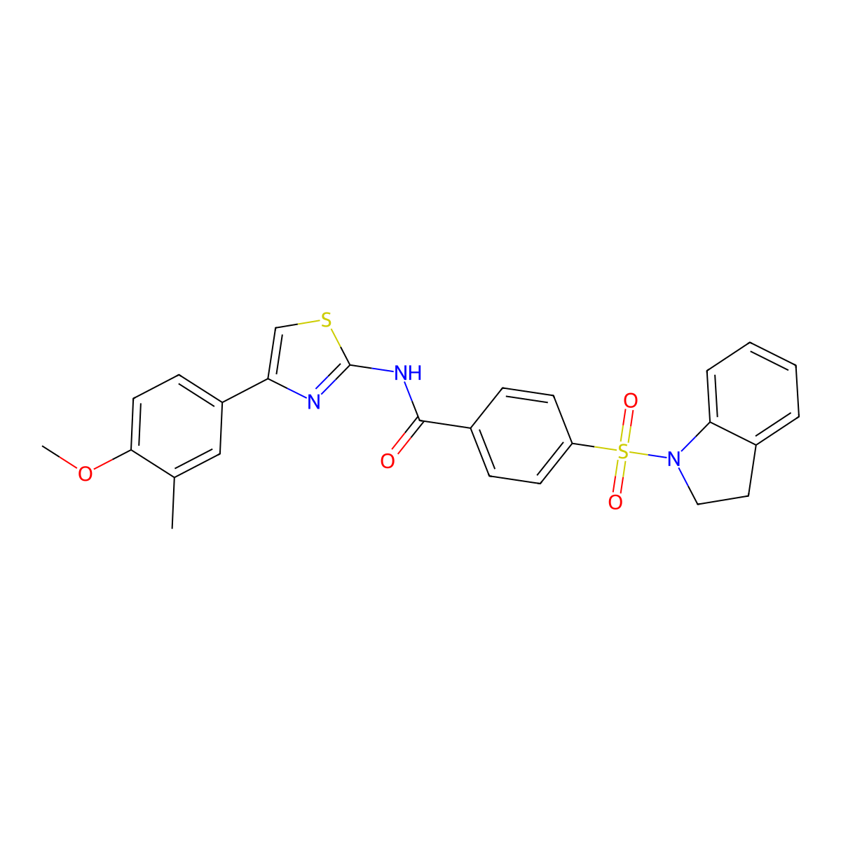 4-(indolin-1-ylsulfonyl)-N-(4-(4-methoxy-3-methylphenyl)thiazol-2-yl)benzamide molecular structure, CAS 361170-99-2