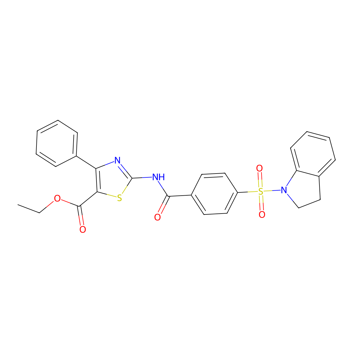 Ethyl 2-[[4-(2,3-dihydroindol-1-ylsulfonyl)benzoyl]amino]-4-phenyl-1,3-thiazole-5-carboxylate molecular structure, CAS 361171-00-8