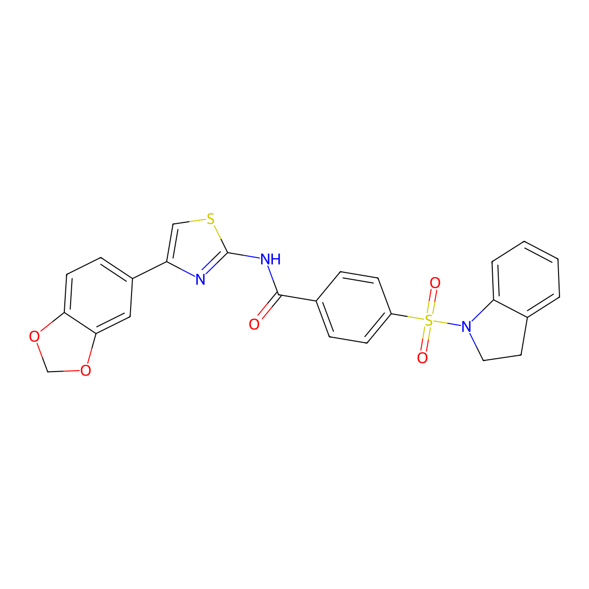 N-(4-(benzo[d][1,3]dioxol-5-yl)thiazol-2-yl)-4-(indolin-1-ylsulfonyl)benzamide molecular structure, CAS 361171-02-0