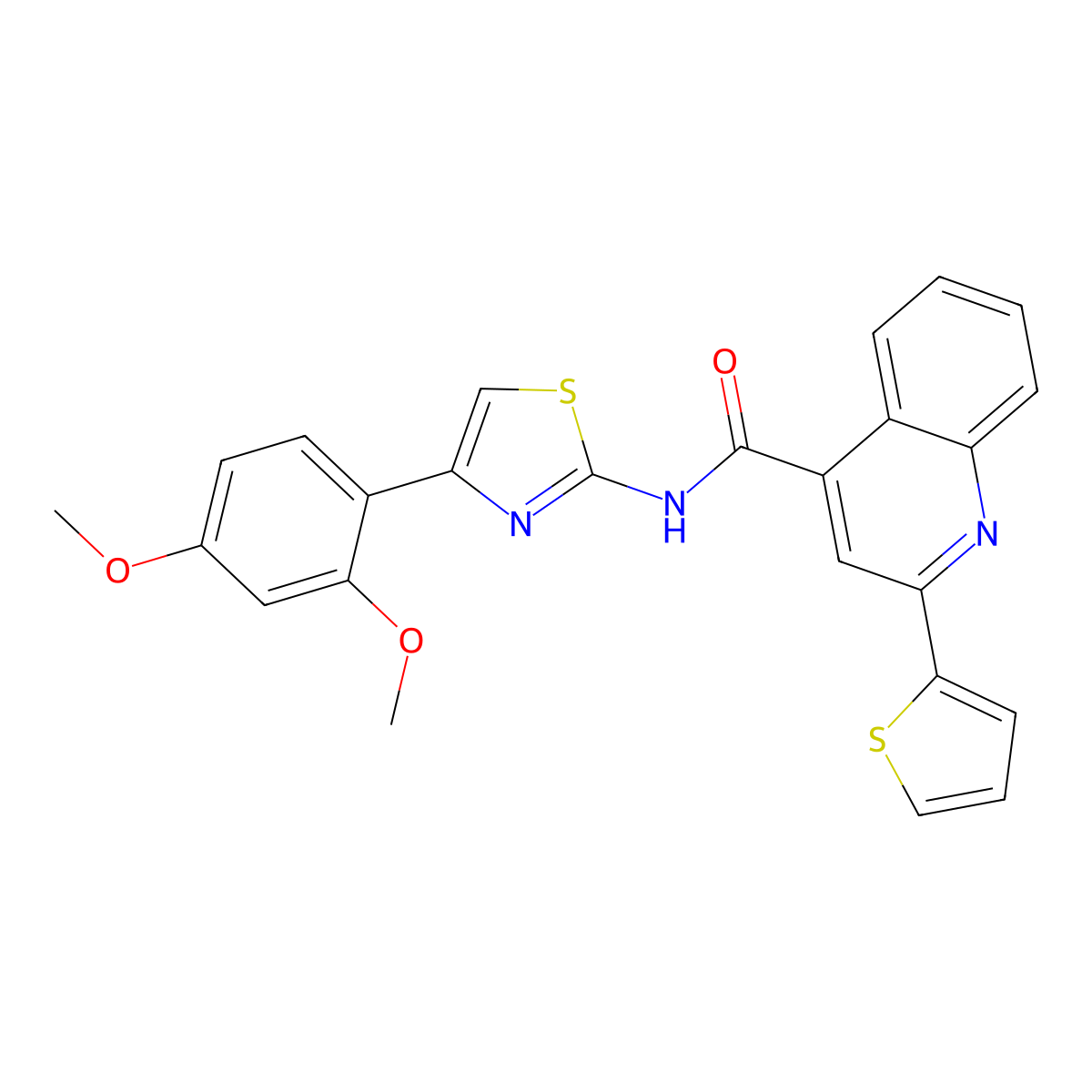 N-(4-(2,4-dimethoxyphenyl)thiazol-2-yl)-2-(thiophen-2-yl)quinoline-4-carboxamide molecular structure, CAS 361171-09-7