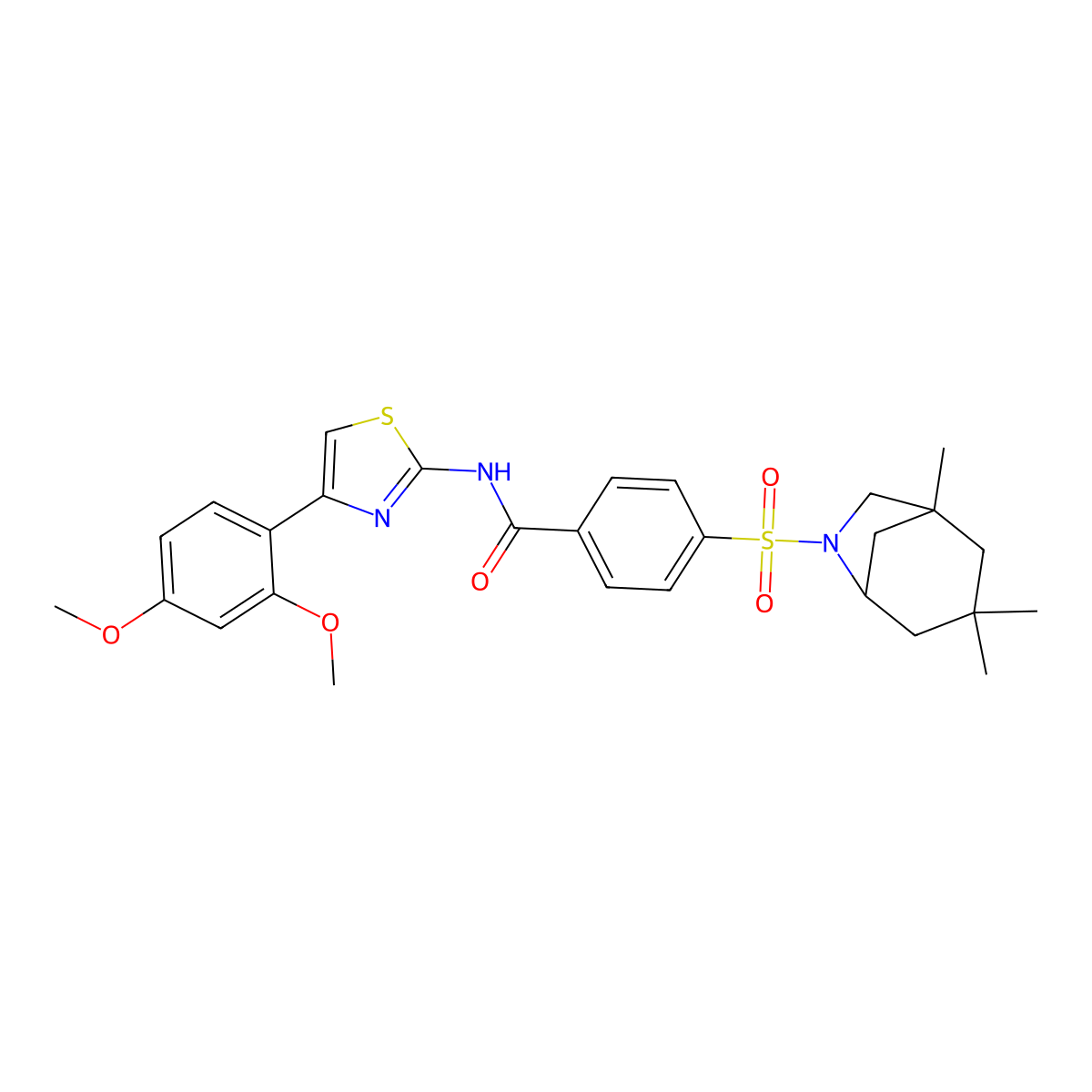 N-(4-(2,4-dimethoxyphenyl)thiazol-2-yl)-4-((1,3,3-trimethyl-6-azabicyclo[3.2.1]octan-6-yl)sulfonyl)benzamide molecular structure, CAS 361171-11-1