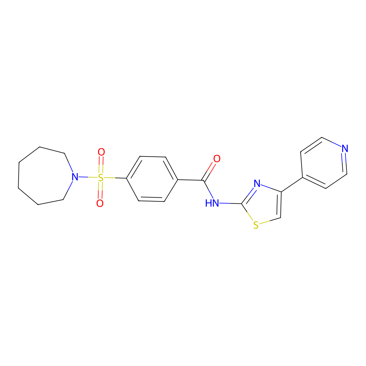 4-(azepan-1-ylsulfonyl)-N-(4-(pyridin-4-yl)thiazol-2-yl)benzamide molecular structure, CAS 361171-15-5