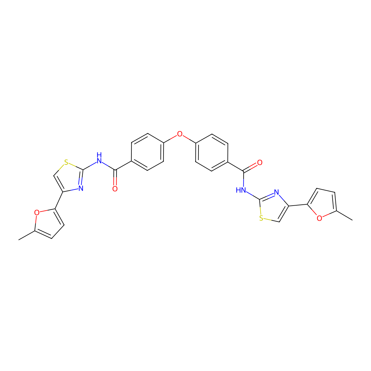 N-[4-(5-methylfuran-2-yl)-1,3-thiazol-2-yl]-4-(4-{[4-(5-methylfuran-2-yl)-1,3-thiazol-2-yl]carbamoyl}phenoxy)benzamide molecular structure, CAS 361171-31-5