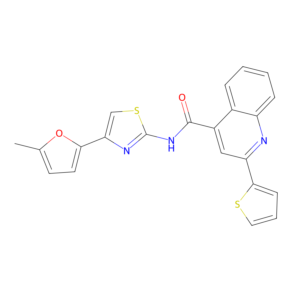 N-(4-(5-methylfuran-2-yl)thiazol-2-yl)-2-(thiophen-2-yl)quinoline-4-carboxamide molecular structure, CAS 361171-33-7