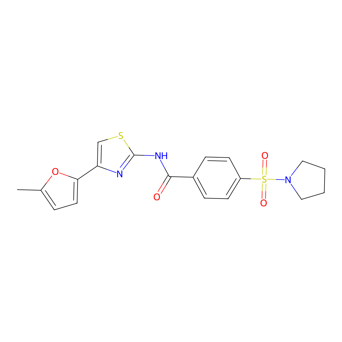 N-(4-(5-methylfuran-2-yl)thiazol-2-yl)-4-(pyrrolidin-1-ylsulfonyl)benzamide molecular structure, CAS 361171-37-1