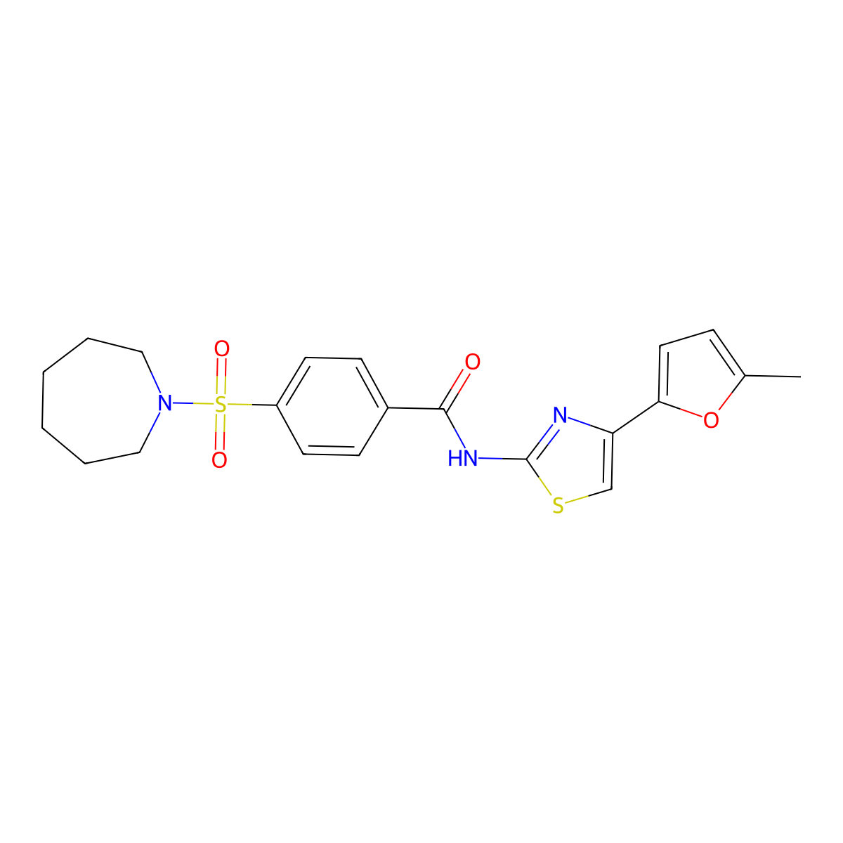 4-(azepan-1-ylsulfonyl)-N-(4-(5-methylfuran-2-yl)thiazol-2-yl)benzamide molecular structure, CAS 361171-40-6