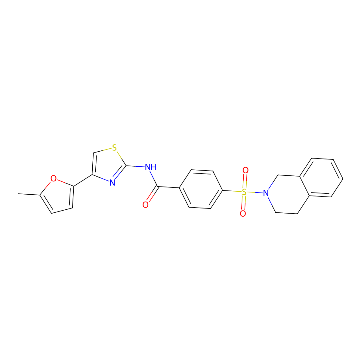 4-((3,4-dihydroisoquinolin-2(1H)-yl)sulfonyl)-N-(4-(5-methylfuran-2-yl)thiazol-2-yl)benzamide molecular structure, CAS 361171-41-7
