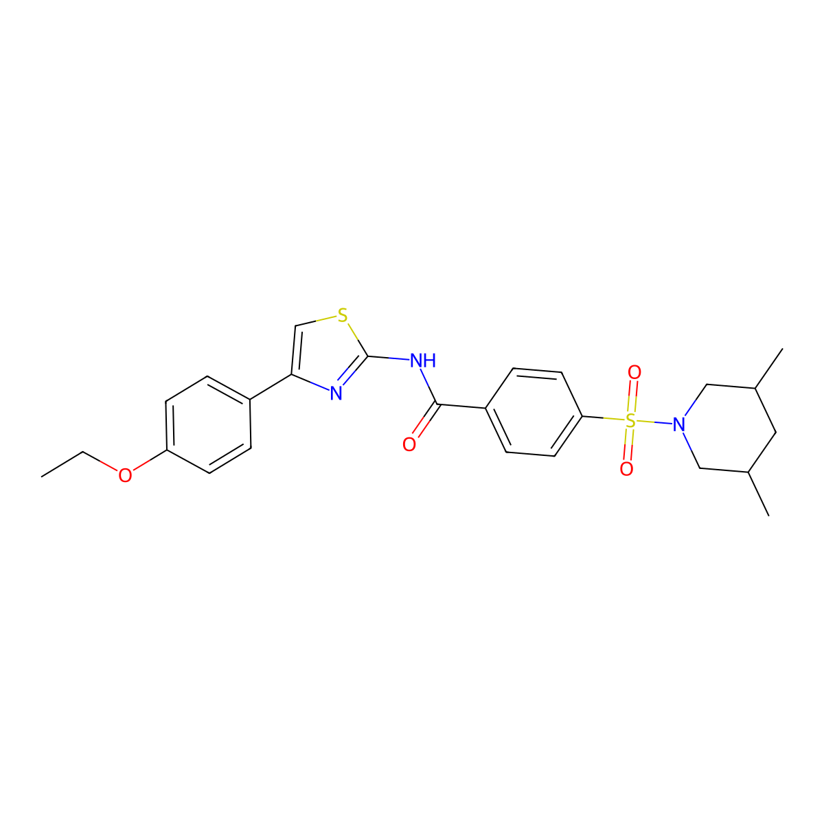 4-((3,5-dimethylpiperidin-1-yl)sulfonyl)-N-(4-(4-ethoxyphenyl)thiazol-2-yl)benzamide molecular structure, CAS 361171-46-2