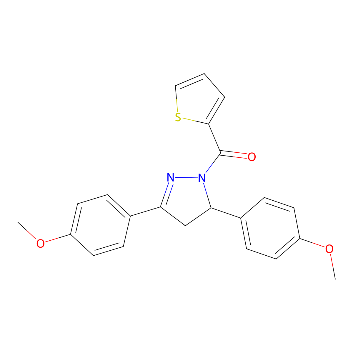 [3,5-Bis(4-methoxyphenyl)-3,4-dihydropyrazol-2-yl]-thiophen-2-ylmethanone molecular structure, CAS 361171-48-4