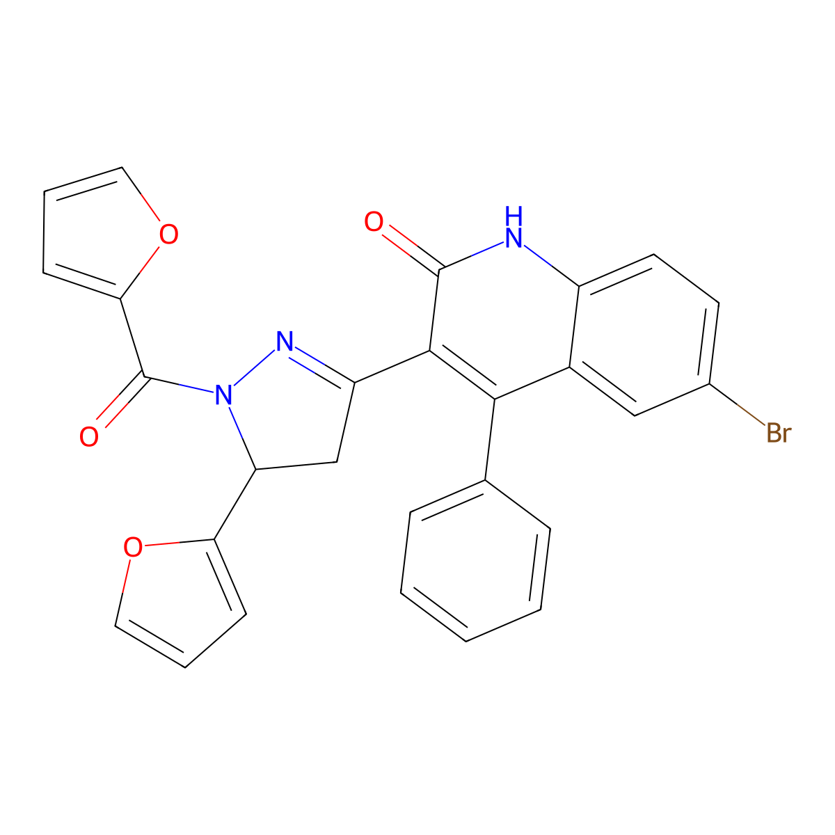 6-bromo-3-(1-(furan-2-carbonyl)-5-(furan-2-yl)-4,5-dihydro-1H-pyrazol-3-yl)-4-phenylquinolin-2(1H)-one molecular structure, CAS 361171-51-9