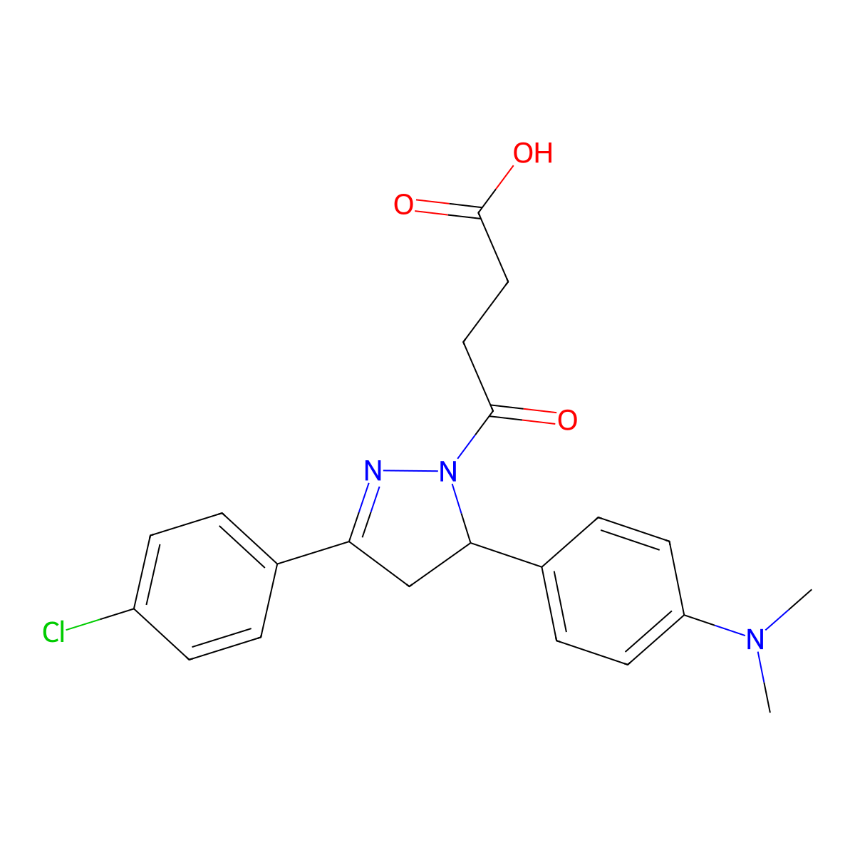 4-(3-(4-chlorophenyl)-5-(4-(dimethylamino)phenyl)-4,5-dihydro-1H-pyrazol-1-yl)-4-oxobutanoic acid molecular structure, CAS 361171-52-0