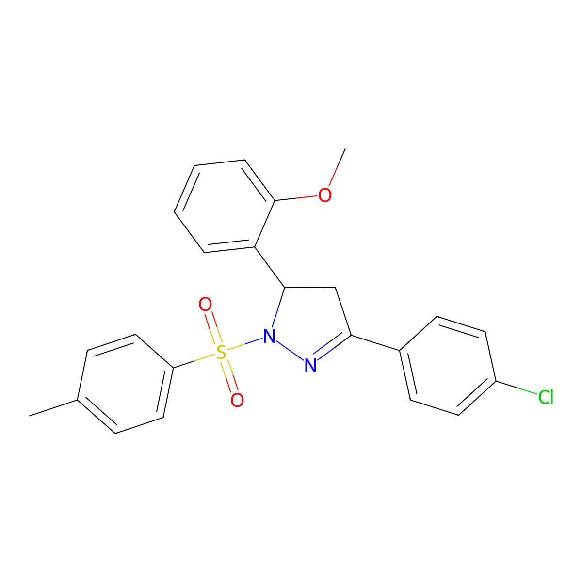 3-(4-chlorophenyl)-5-(2-methoxyphenyl)-1-tosyl-4,5-dihydro-1H-pyrazole molecular structure, CAS 361171-54-2