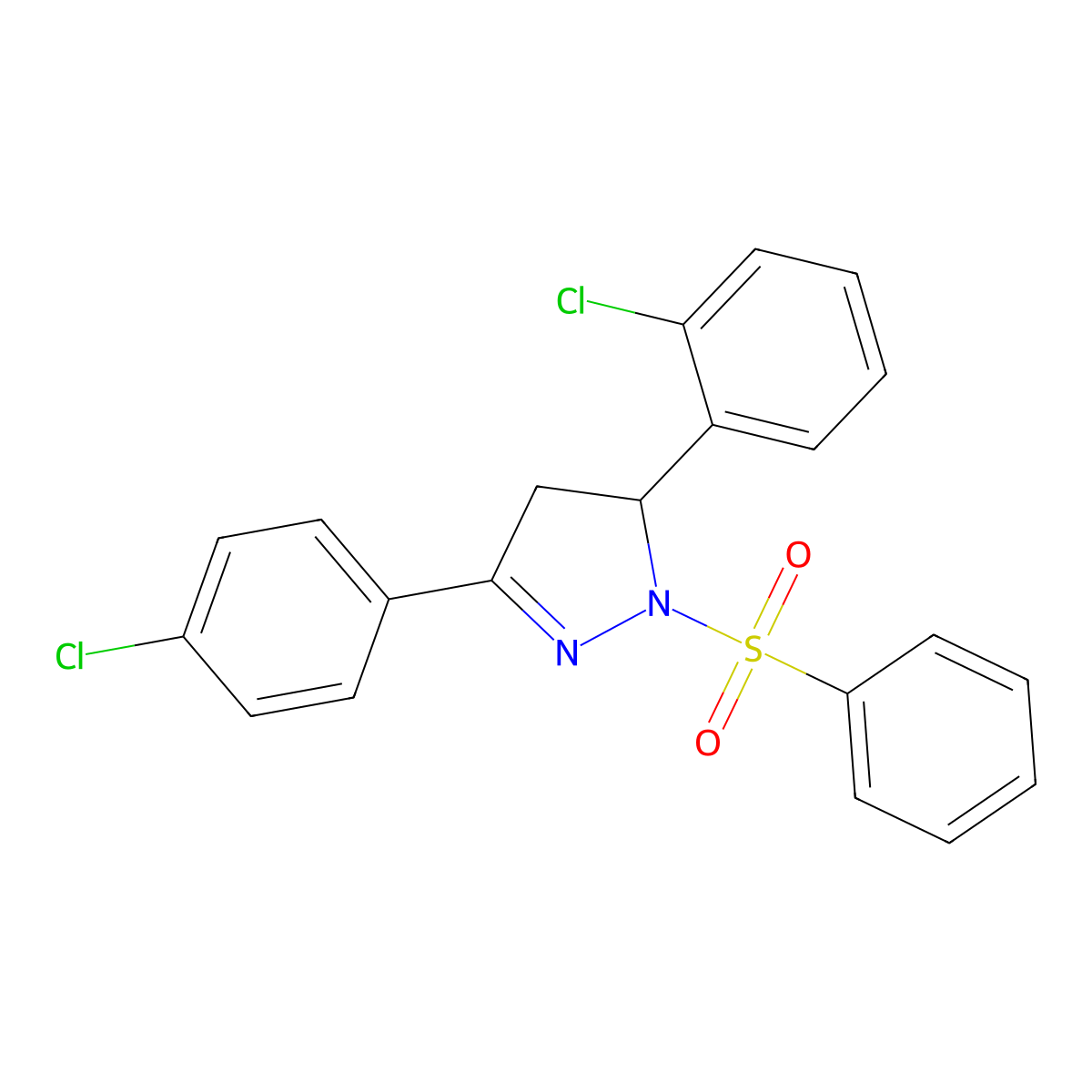 5-(2-chlorophenyl)-3-(4-chlorophenyl)-1-(phenylsulfonyl)-4,5-dihydro-1H-pyrazole molecular structure, CAS 361171-55-3