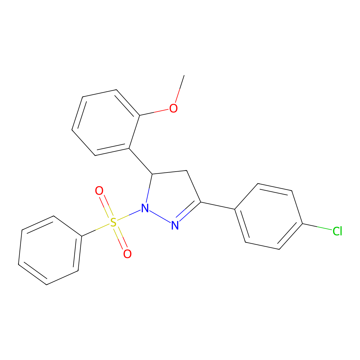 2-(Benzenesulfonyl)-5-(4-chlorophenyl)-3-(2-methoxyphenyl)-3,4-dihydropyrazole molecular structure, CAS 361171-56-4