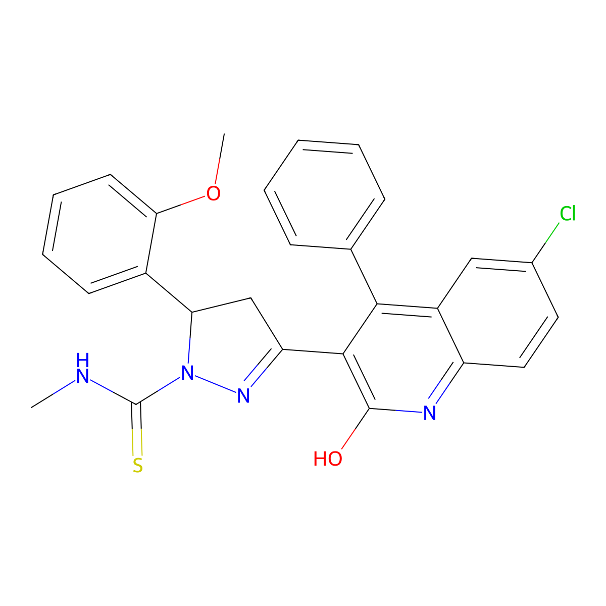 3-(6-chloro-2-oxo-4-phenyl-1,2-dihydroquinolin-3-yl)-5-(2-methoxyphenyl)-N-methyl-4,5-dihydro-1H-pyrazole-1-carbothioamide molecular structure, CAS 361171-60-0