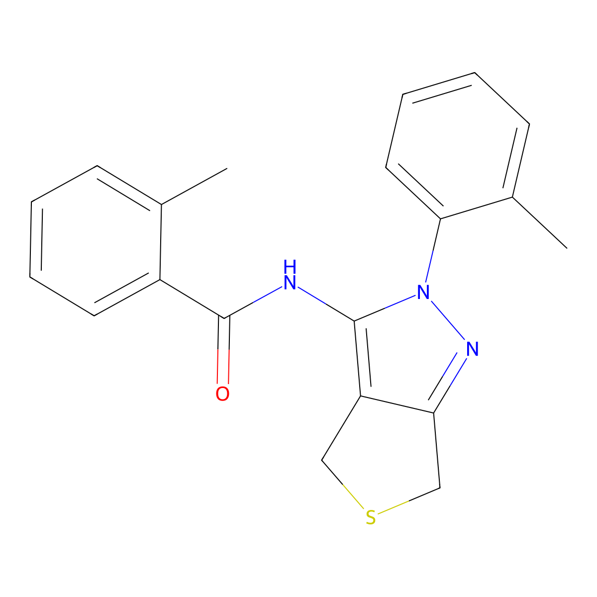 2-methyl-N-(2-(o-tolyl)-4,6-dihydro-2H-thieno[3,4-c]pyrazol-3-yl)benzamide molecular structure, CAS 361171-91-7