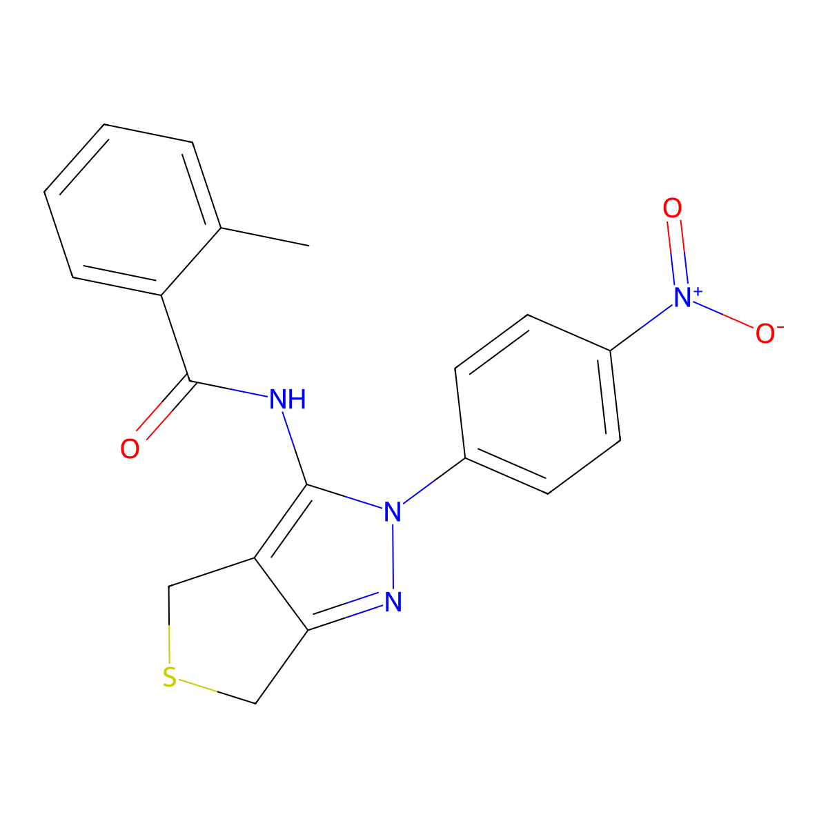 2-methyl-N-(2-(4-nitrophenyl)-4,6-dihydro-2H-thieno[3,4-c]pyrazol-3-yl)benzamide molecular structure, CAS 361171-92-8