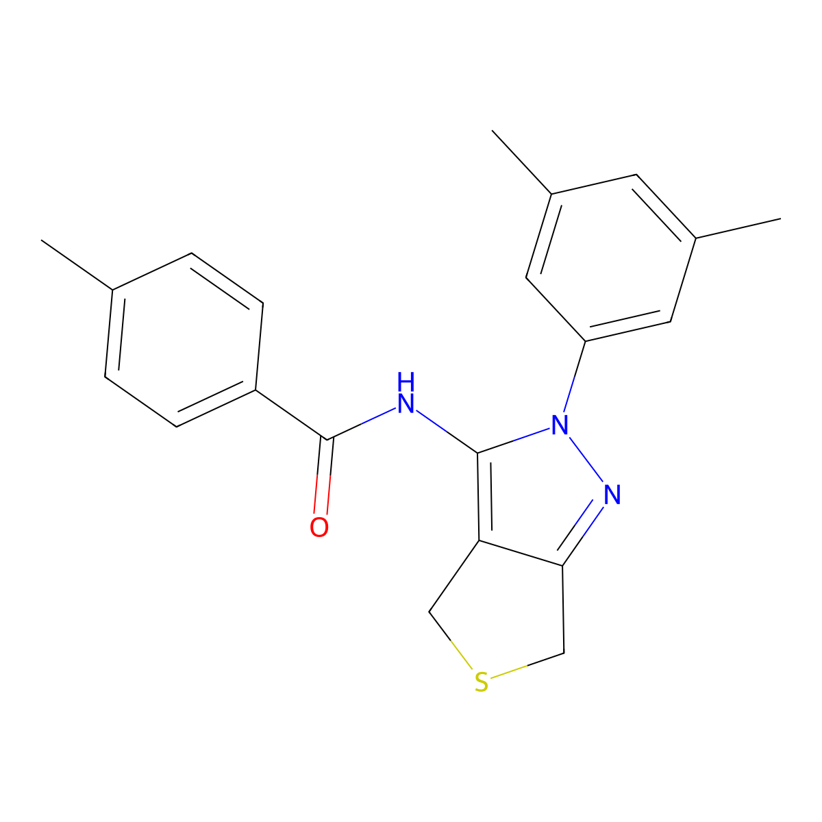 N-[2-(3,5-dimethylphenyl)-4,6-dihydrothieno[3,4-c]pyrazol-3-yl]-4-methylbenzamide molecular structure, CAS 361171-93-9