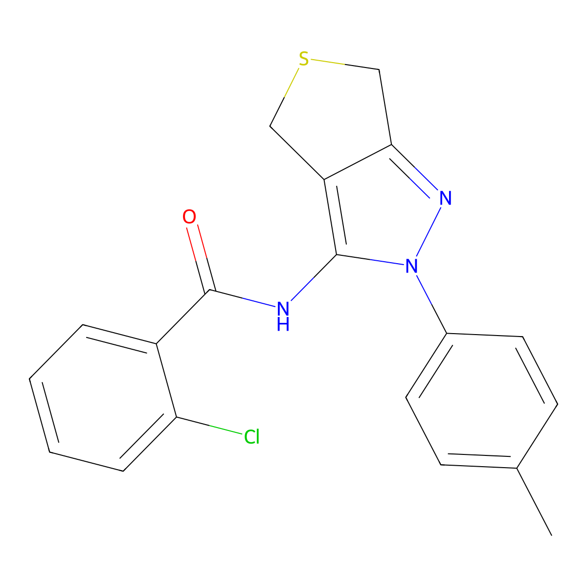 2-chloro-N-[2-(4-methylphenyl)-4,6-dihydrothieno[3,4-c]pyrazol-3-yl]benzamide molecular structure, CAS 361171-94-0