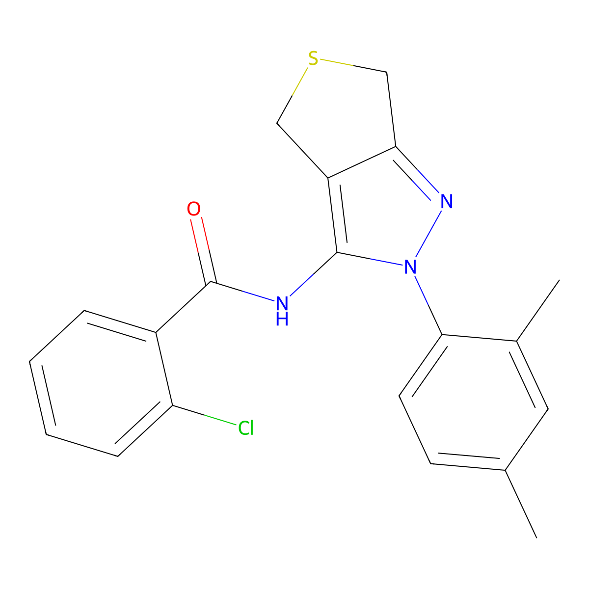 2-chloro-N-(2-(2,4-dimethylphenyl)-4,6-dihydro-2H-thieno[3,4-c]pyrazol-3-yl)benzamide molecular structure, CAS 361171-95-1