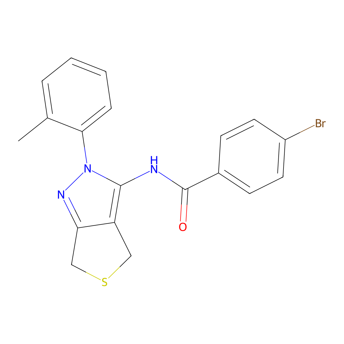 4-bromo-N-(2-(o-tolyl)-4,6-dihydro-2H-thieno[3,4-c]pyrazol-3-yl)benzamide molecular structure, CAS 361171-96-2