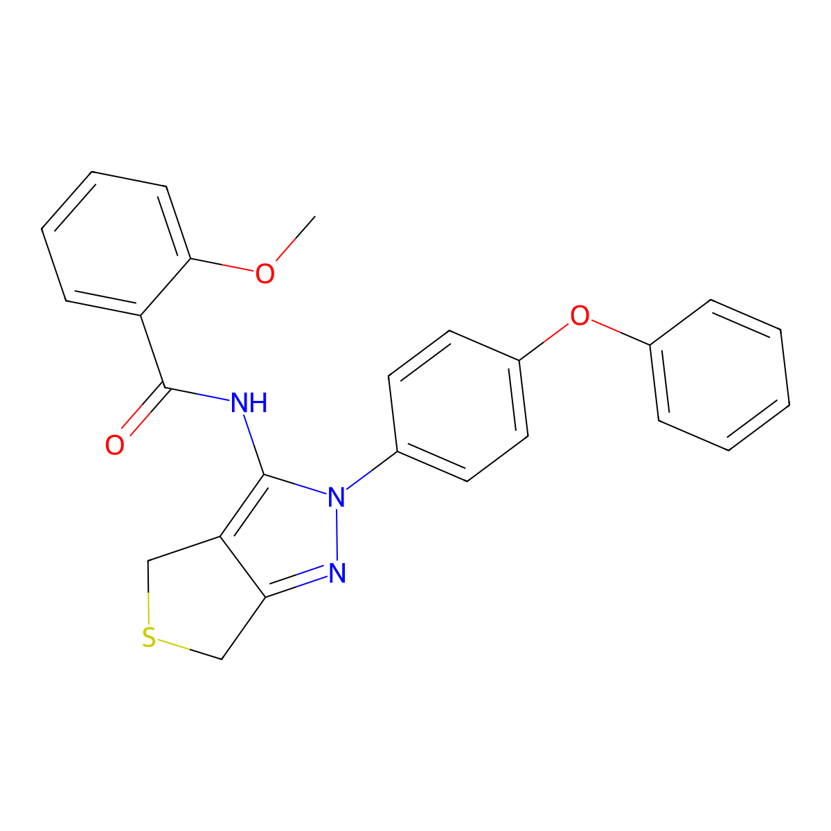 2-methoxy-N-[2-(4-phenoxyphenyl)-4,6-dihydrothieno[3,4-c]pyrazol-3-yl]benzamide molecular structure, CAS 361172-01-2