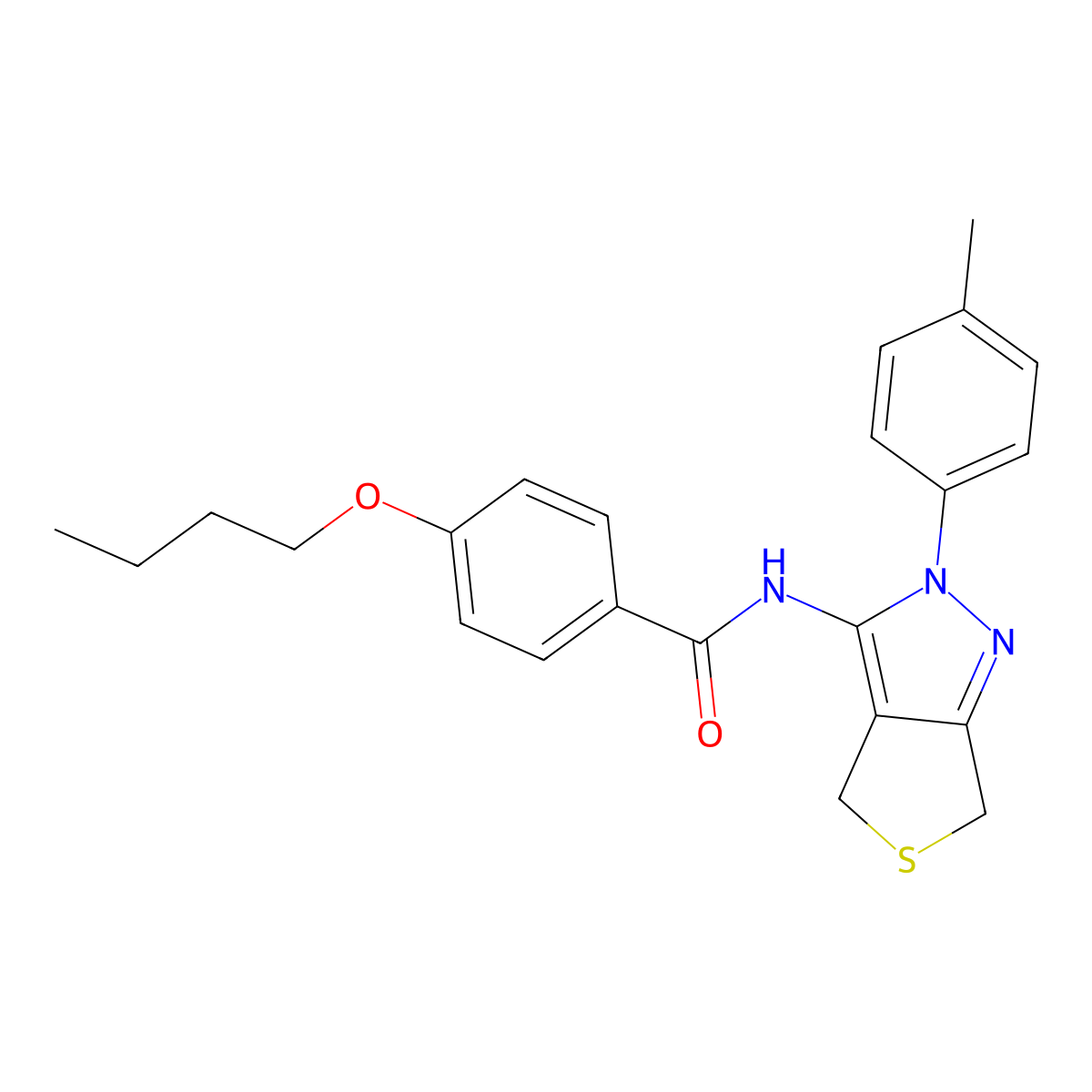 4-butoxy-N-(2-(p-tolyl)-4,6-dihydro-2H-thieno[3,4-c]pyrazol-3-yl)benzamide molecular structure, CAS 361172-11-4
