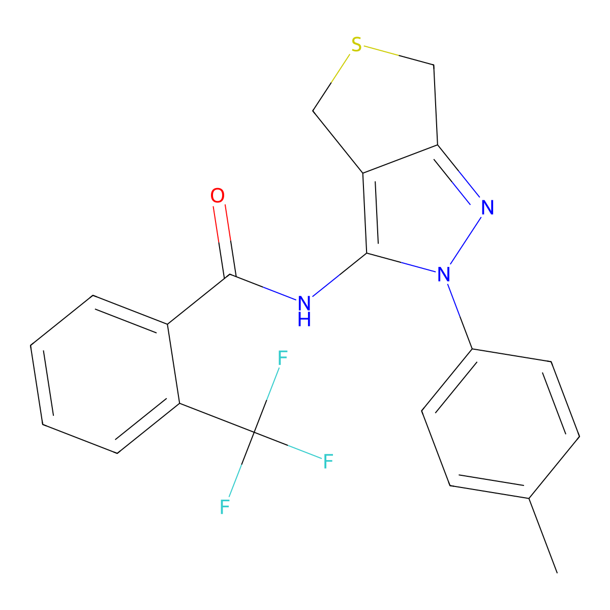 N-[2-(4-methylphenyl)-4,6-dihydrothieno[3,4-c]pyrazol-3-yl]-2-(trifluoromethyl)benzamide molecular structure, CAS 361172-12-5