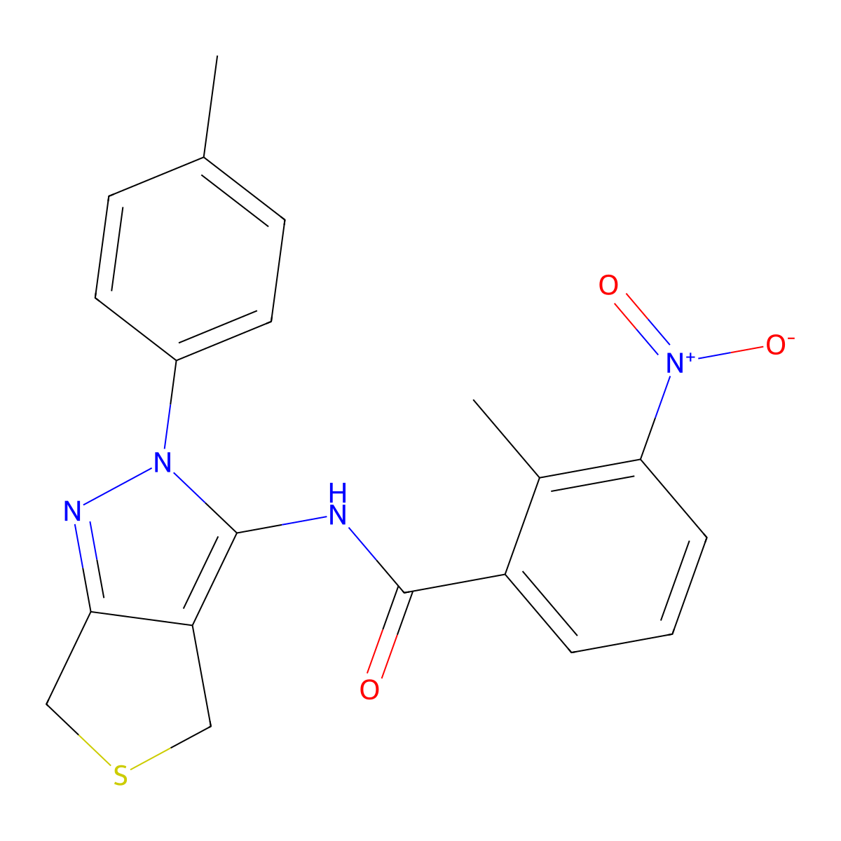 2-methyl-N-[2-(4-methylphenyl)-4,6-dihydrothieno[3,4-c]pyrazol-3-yl]-3-nitrobenzamide molecular structure, CAS 361172-16-9