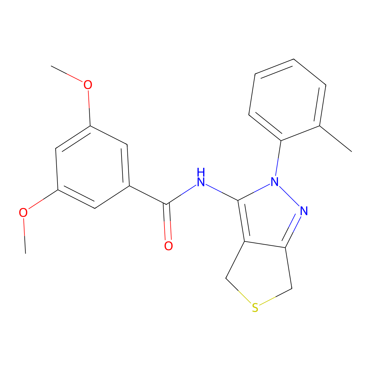 3,5-dimethoxy-N-(2-(o-tolyl)-4,6-dihydro-2H-thieno[3,4-c]pyrazol-3-yl)benzamide molecular structure, CAS 361172-17-0