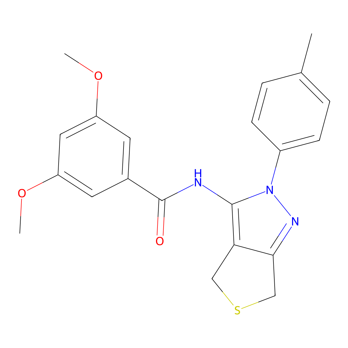 3,5-dimethoxy-N-[2-(4-methylphenyl)-4,6-dihydrothieno[3,4-c]pyrazol-3-yl]benzamide molecular structure, CAS 361172-18-1