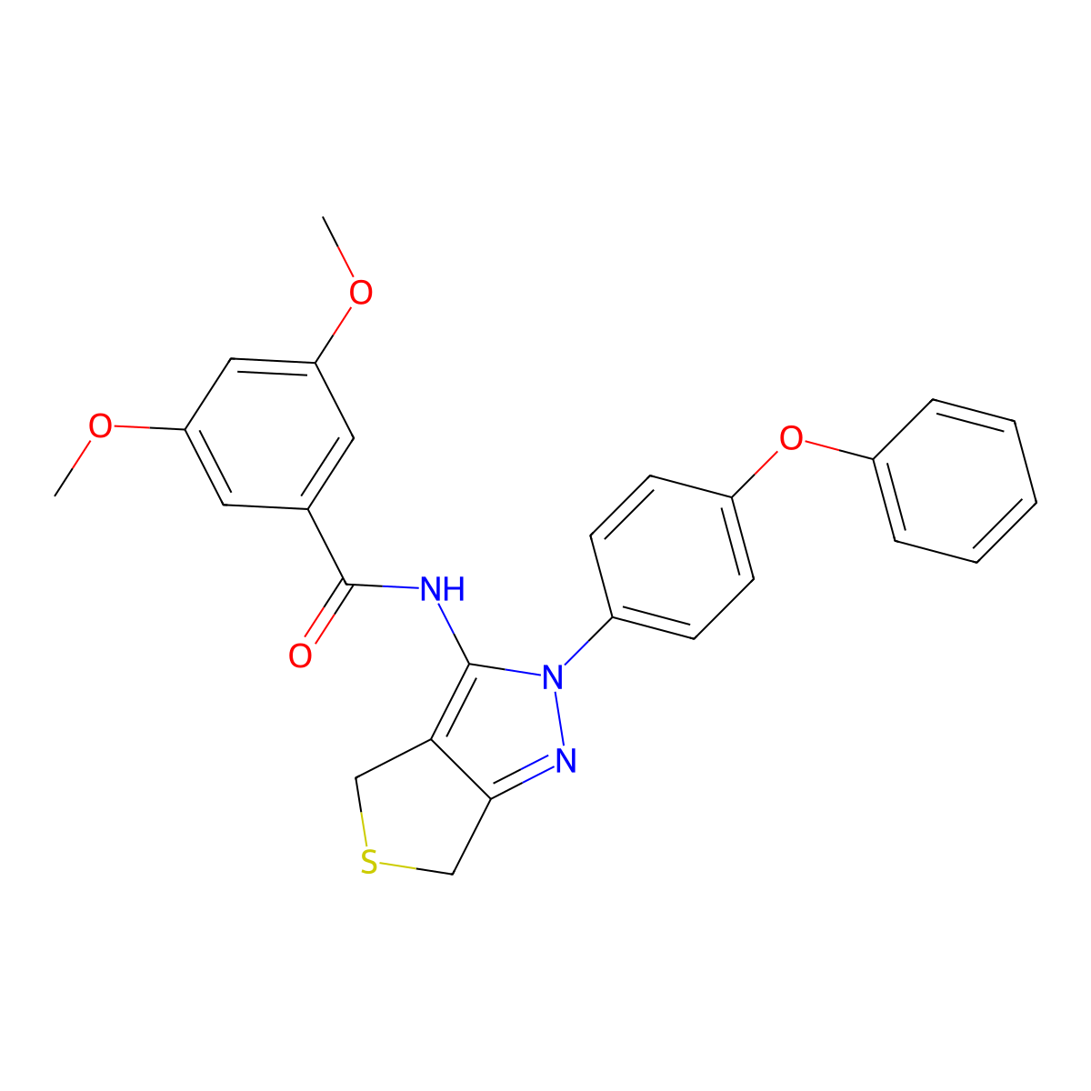 3,5-dimethoxy-N-[2-(4-phenoxyphenyl)-4,6-dihydrothieno[3,4-c]pyrazol-3-yl]benzamide molecular structure, CAS 361172-21-6