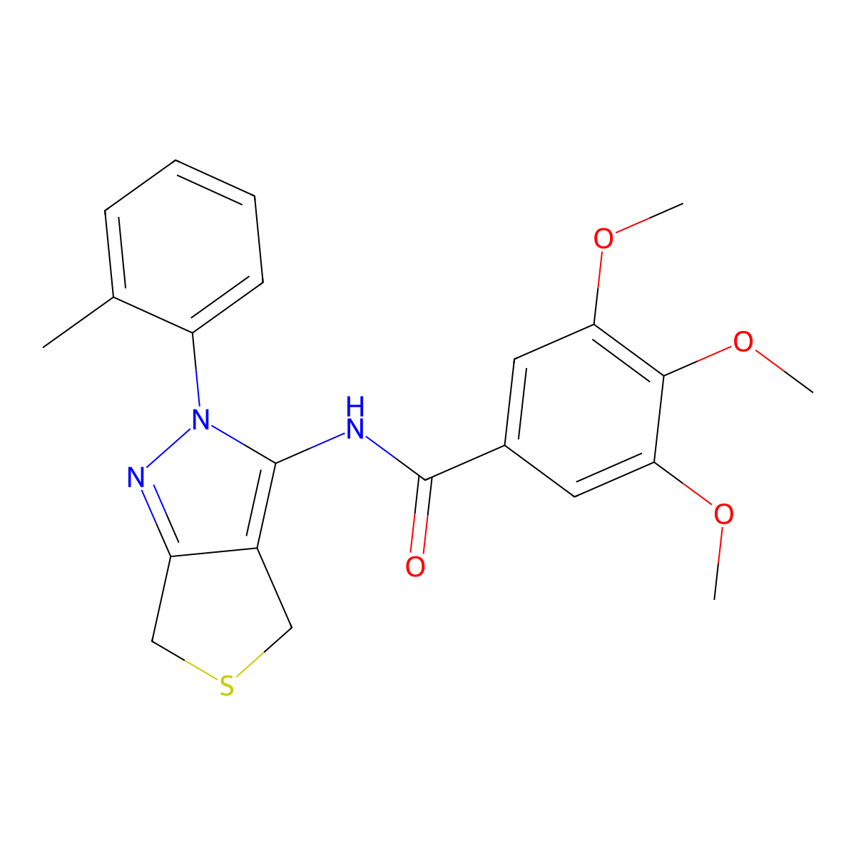 3,4,5-trimethoxy-N-[2-(2-methylphenyl)-4,6-dihydrothieno[3,4-c]pyrazol-3-yl]benzamide molecular structure, CAS 361172-31-8