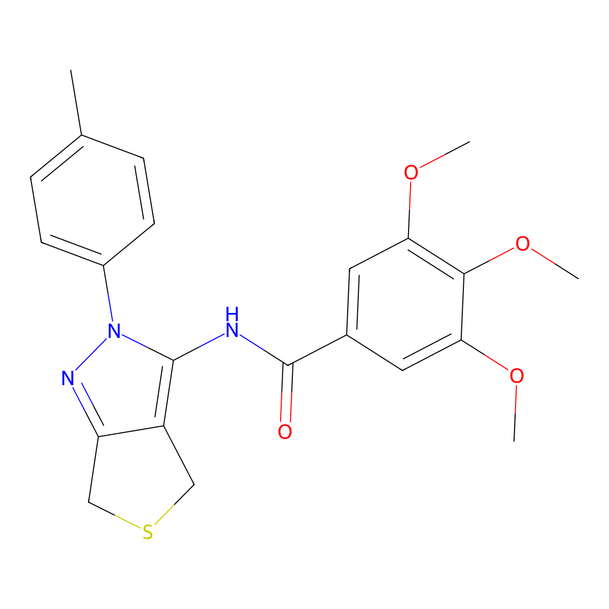 3,4,5-trimethoxy-N-[2-(4-methylphenyl)-4,6-dihydrothieno[3,4-c]pyrazol-3-yl]benzamide molecular structure, CAS 361172-32-9