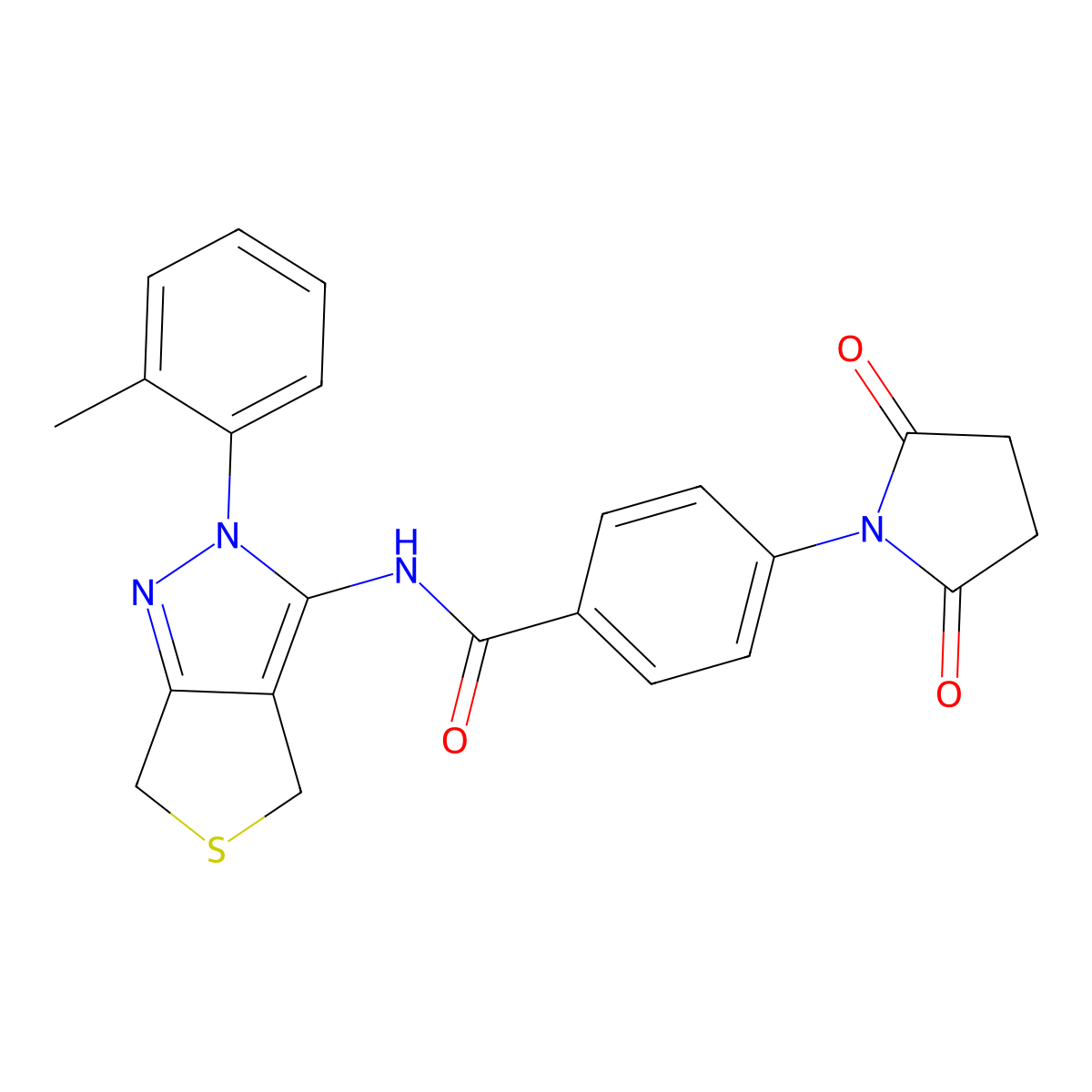 4-(2,5-dioxopyrrolidin-1-yl)-N-(2-(o-tolyl)-4,6-dihydro-2H-thieno[3,4-c]pyrazol-3-yl)benzamide molecular structure, CAS 361172-36-3