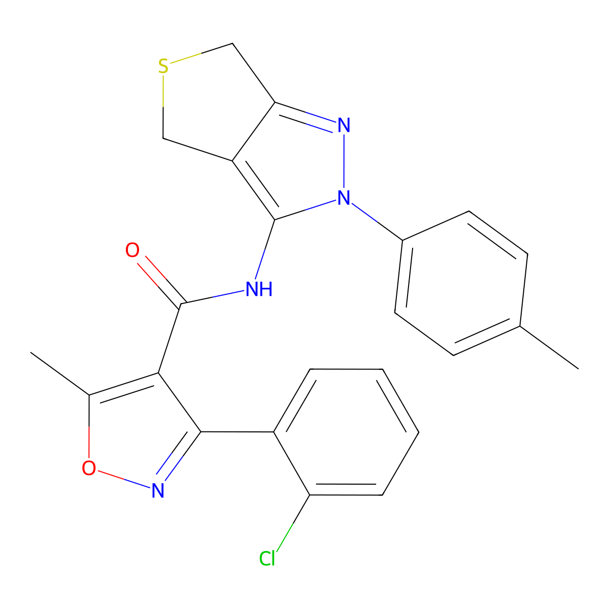 3-(2-chlorophenyl)-5-methyl-N-[2-(4-methylphenyl)-2,6-dihydro-4H-thieno[3,4-c]pyrazol-3-yl]isoxazole-4-carboxamide molecular structure, CAS 361172-37-4