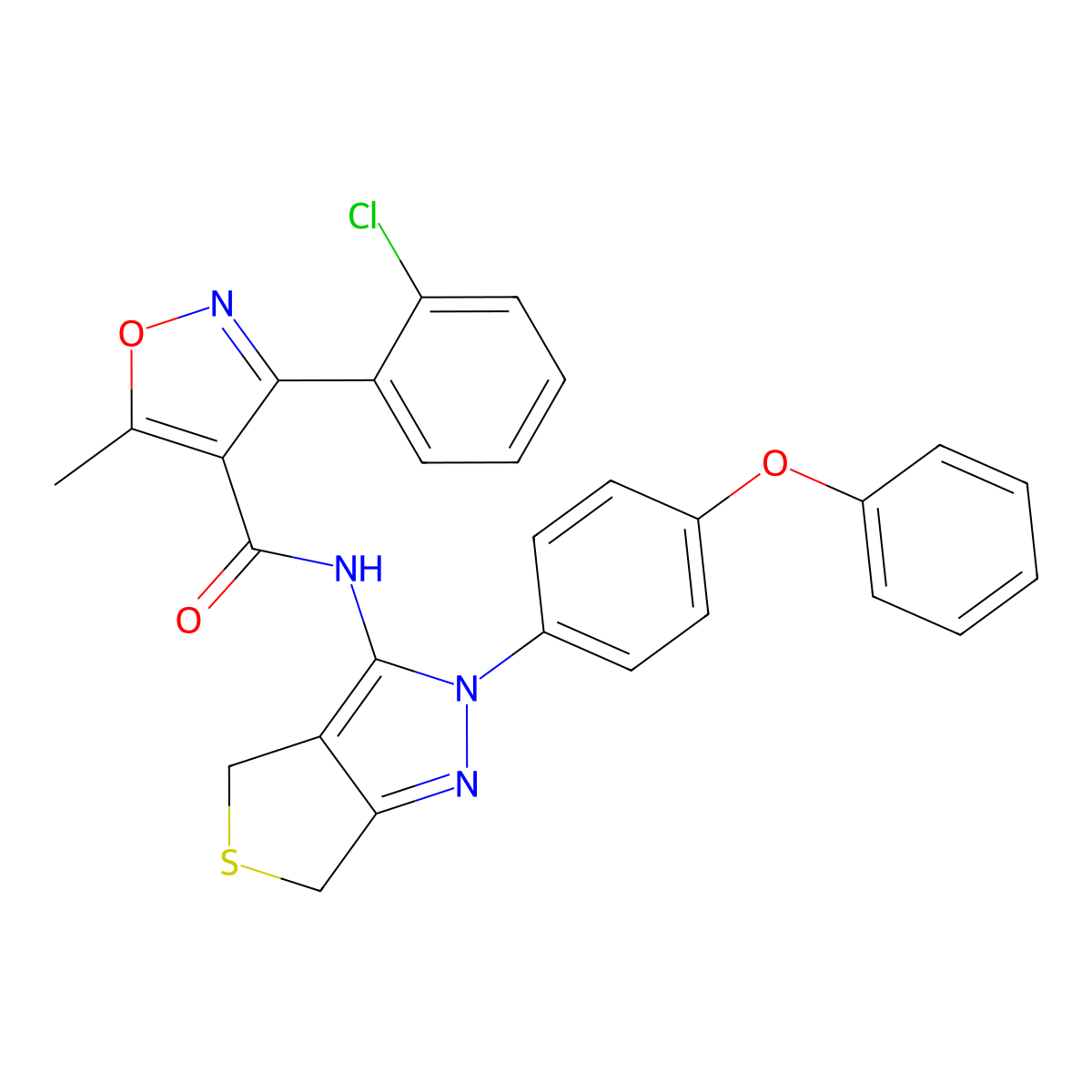 3-(2-chlorophenyl)-5-methyl-N-(2-(4-phenoxyphenyl)-4,6-dihydro-2H-thieno[3,4-c]pyrazol-3-yl)isoxazole-4-carboxamide molecular structure, CAS 361172-39-6
