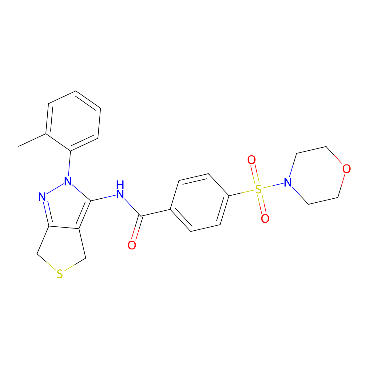 4-(morpholinosulfonyl)-N-(2-(o-tolyl)-4,6-dihydro-2H-thieno[3,4-c]pyrazol-3-yl)benzamide molecular structure, CAS 361172-40-9