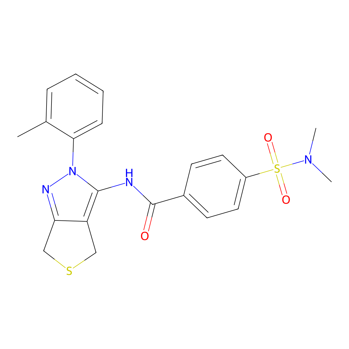 4-(dimethylsulfamoyl)-N-[2-(2-methylphenyl)-4,6-dihydrothieno[3,4-c]pyrazol-3-yl]benzamide molecular structure, CAS 361172-41-0